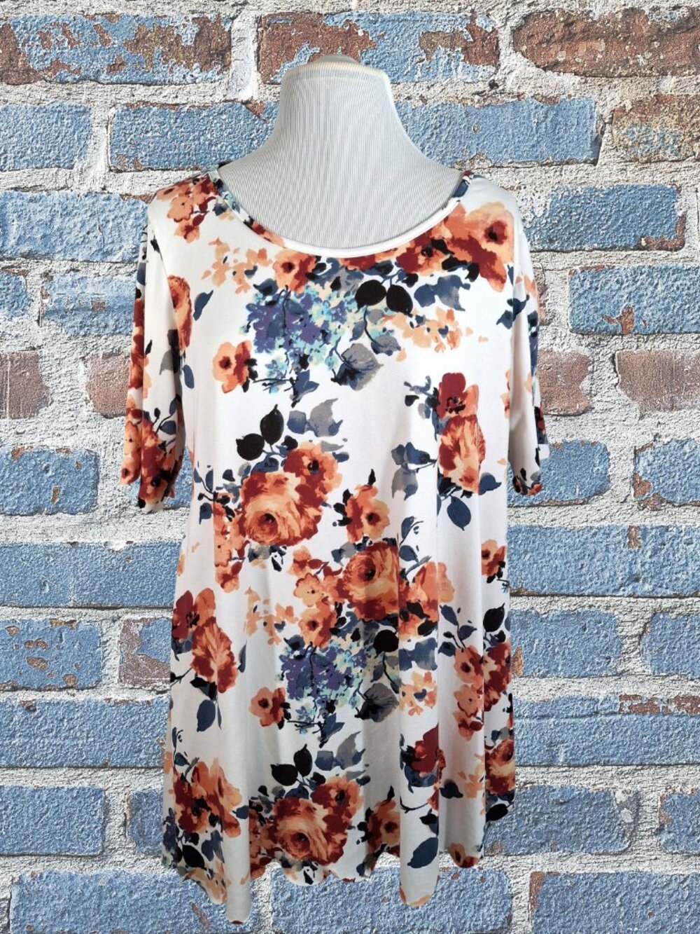 Eldridge Floral Print Short Sleeve Summer Top Size XL Multicolor Scalloped Botto